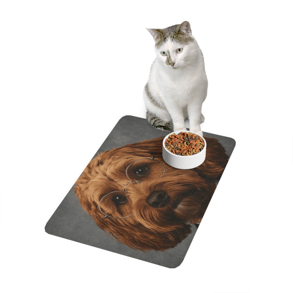 Doodle Dog Feeding Mat (12x18) — Cute Pup with Glasses Pet Food Placemat