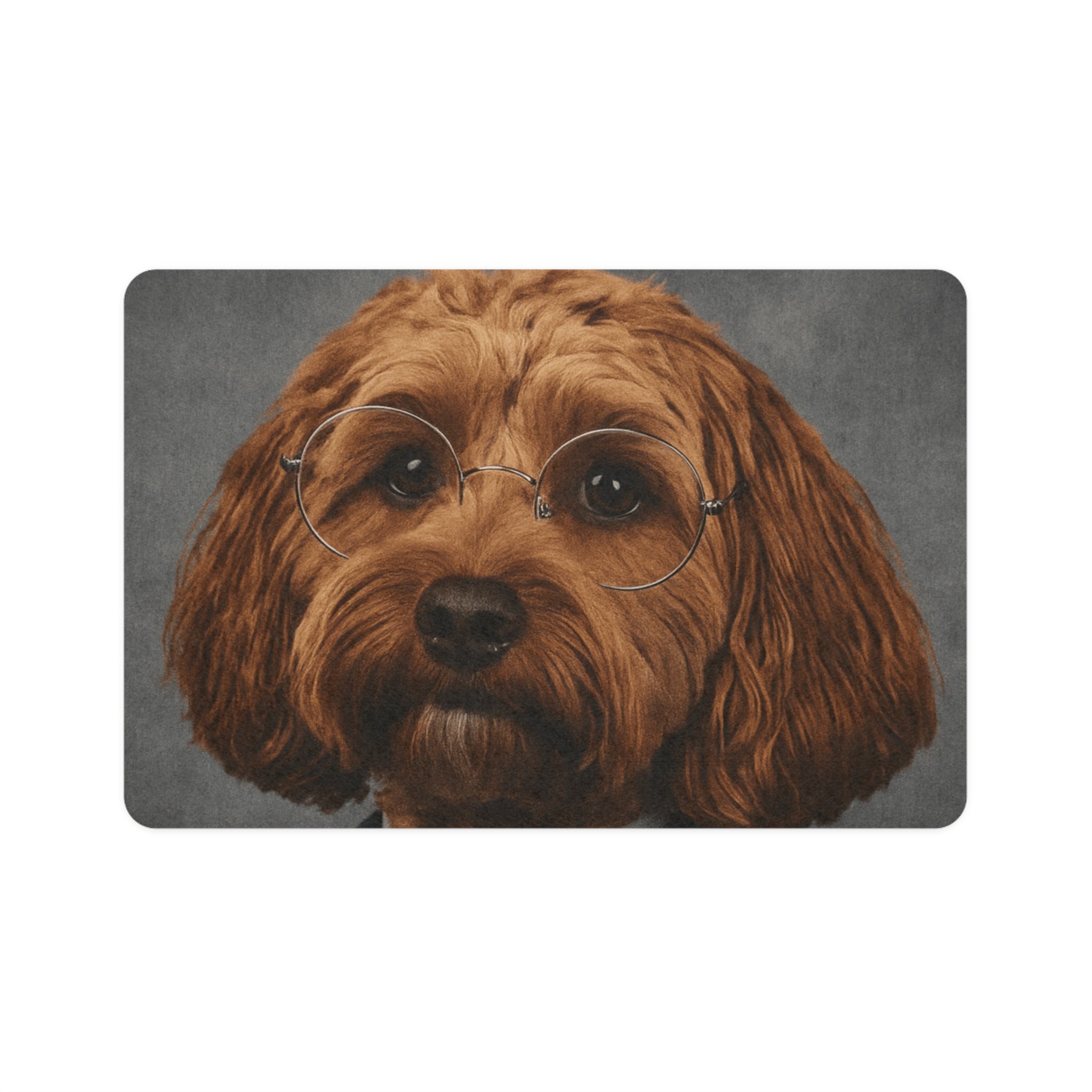 Doodle Dog Feeding Mat (12x18) — Cute Pup with Glasses Pet Food Placemat