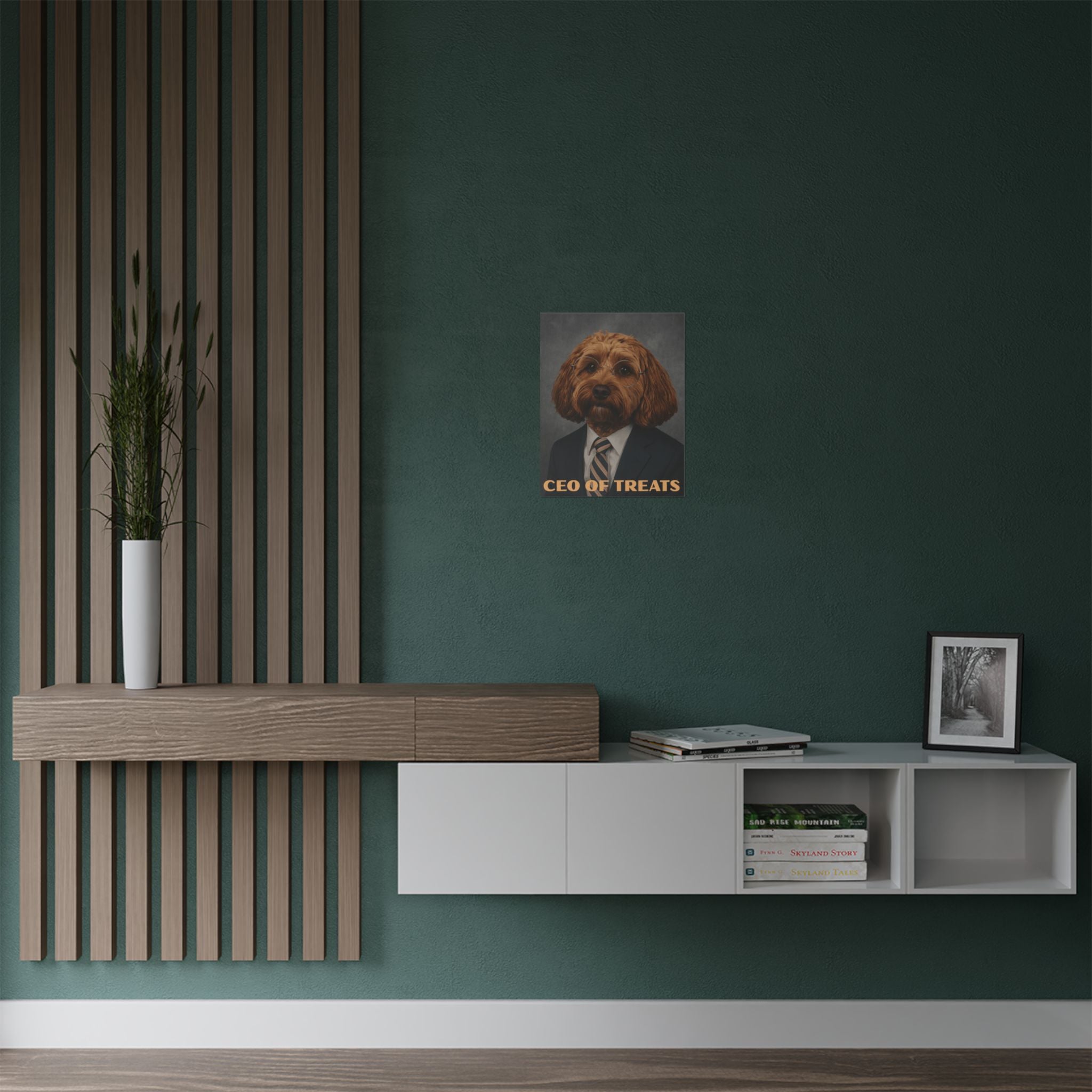 CEO of Treats Satin Poster — Humorous Dog Portrait Wall Art (300gsm)