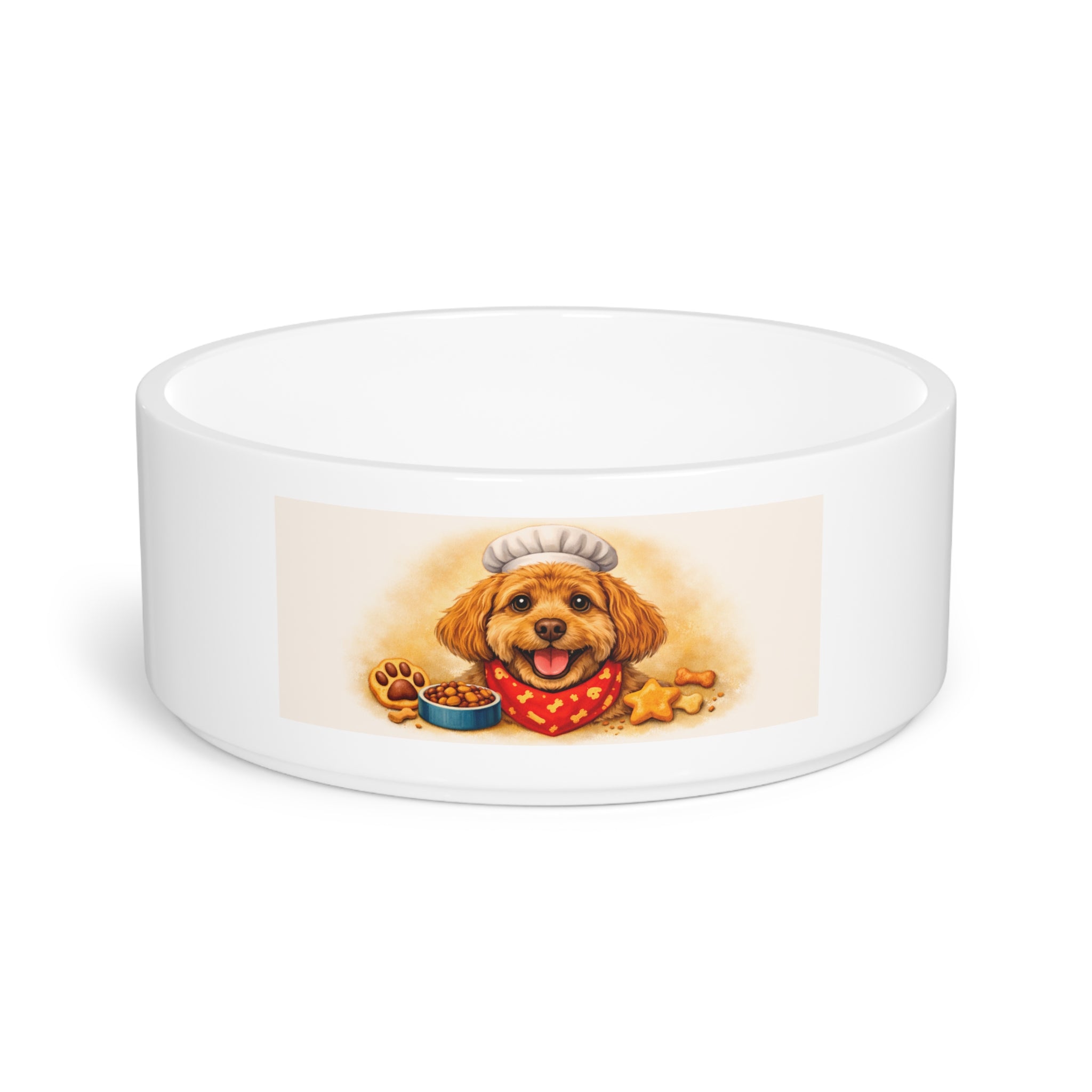 Ceramic Dog Pet Bowl — Cute Chef Pup Design, Non-Slip Food & Water Dish for Small Dogs